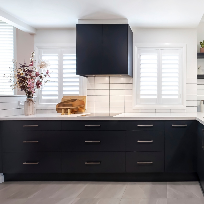 Armadietti moderni di Matte Black Color della cucina completa del PVC per l'armadio da cucina della mobilia della cucina