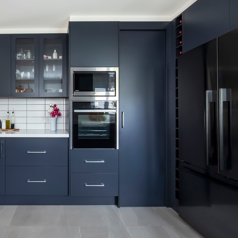 Armadietti moderni di Matte Black Color della cucina completa del PVC per l'armadio da cucina della mobilia della cucina