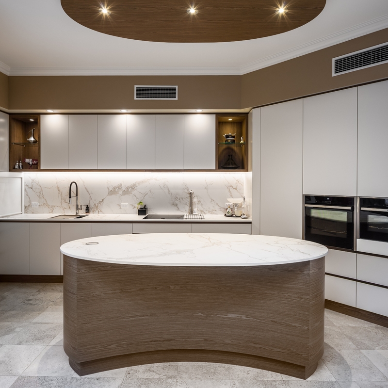 Pannello truciolare su ordinazione di lusso del centro di progettazione moderna HMR dell'armadio da cucina della melammina