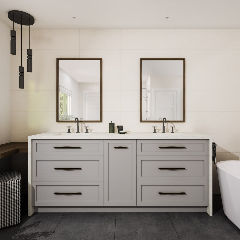Le unità fisse di legno di vanità del bagno della lacca accendono specchio a 72 pollici di Grey Shaker il doppio