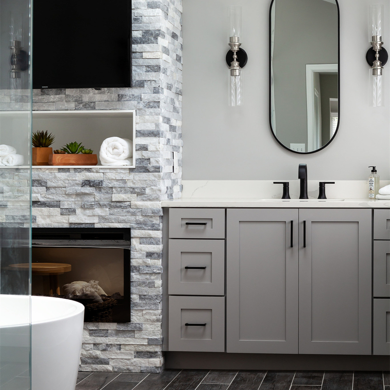 Unità neutrali di lusso di Grey Shaker Style Lacquer Bathroom Vanity combinate con 2 porte 6 cassetti