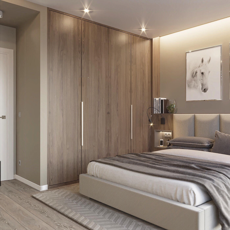 Moderno ho modellato il legno del guardaroba della porta a battenti strutturo l'impiallacciatura del legname con il gabinetto di lusso leggero principale della camera da letto