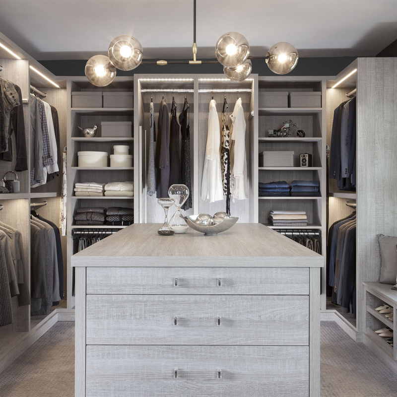 Porta di vetro beige domestica moderna di Grey Melamine Walk In Closet per spogliatoio