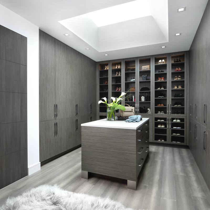 Porta di vetro beige domestica moderna di Grey Melamine Walk In Closet per spogliatoio