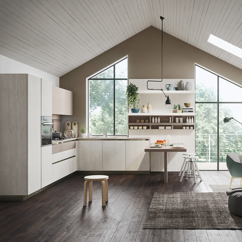 Mobile pensile da cucina con finitura in melamina mix di colore bianco e nero senza maniglie