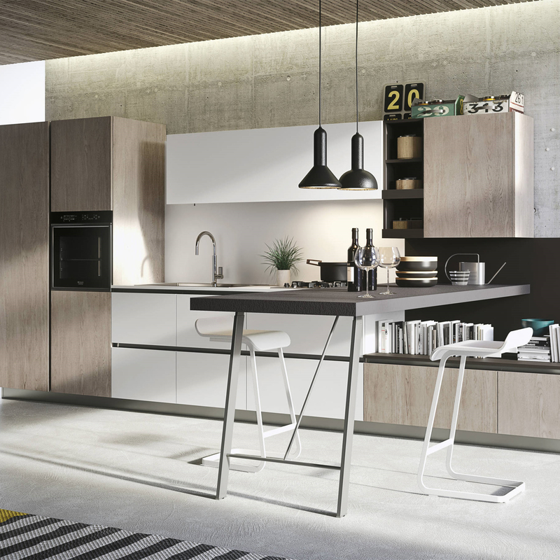 Mobile pensile da cucina con finitura in melamina mix di colore bianco e nero senza maniglie