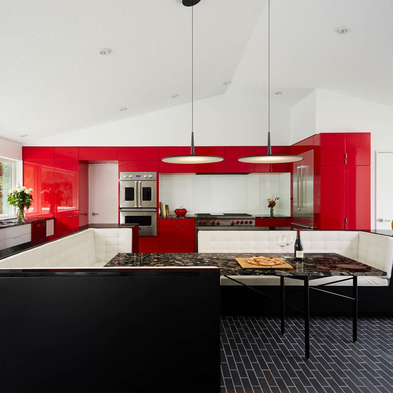 Mobili da cucina di colore rosso vino lucido Set completi Cucina moderna laccata a schermo piatto