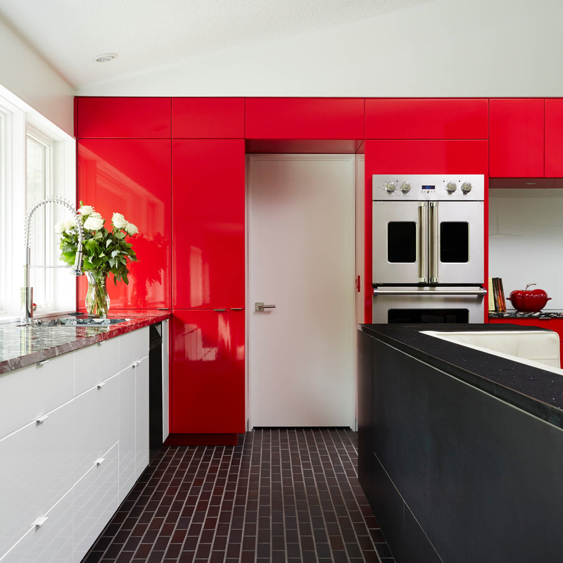Mobili da cucina di colore rosso vino lucido Set completi Cucina moderna laccata a schermo piatto