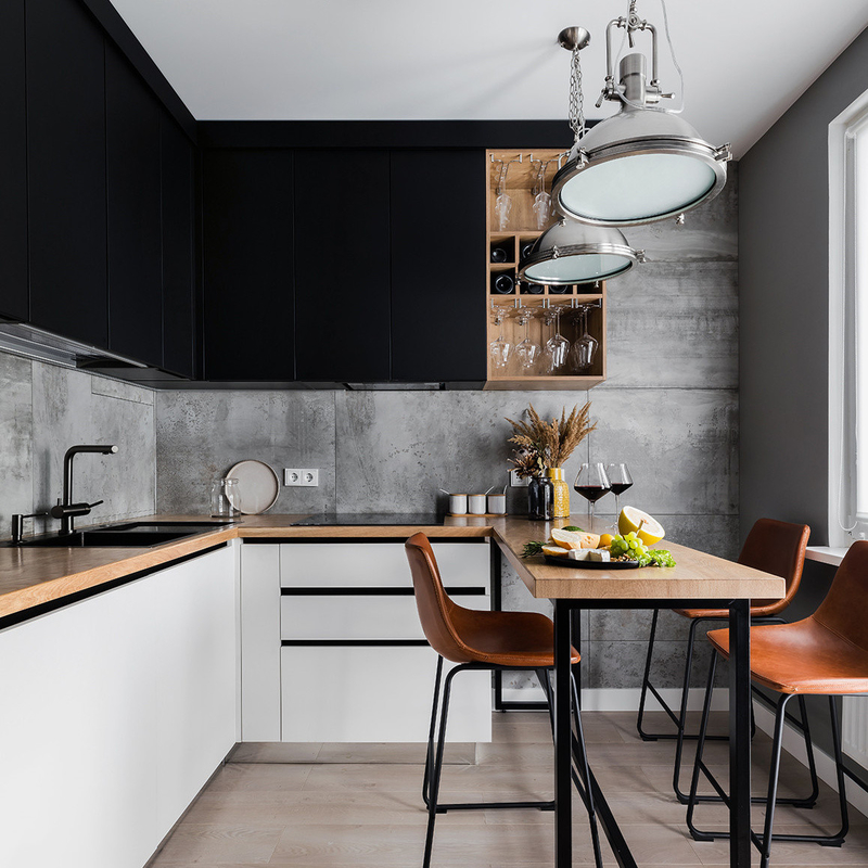 Mobile da cucina laccato opaco bianco e nero a schermo piatto tutto in uno con maniglia