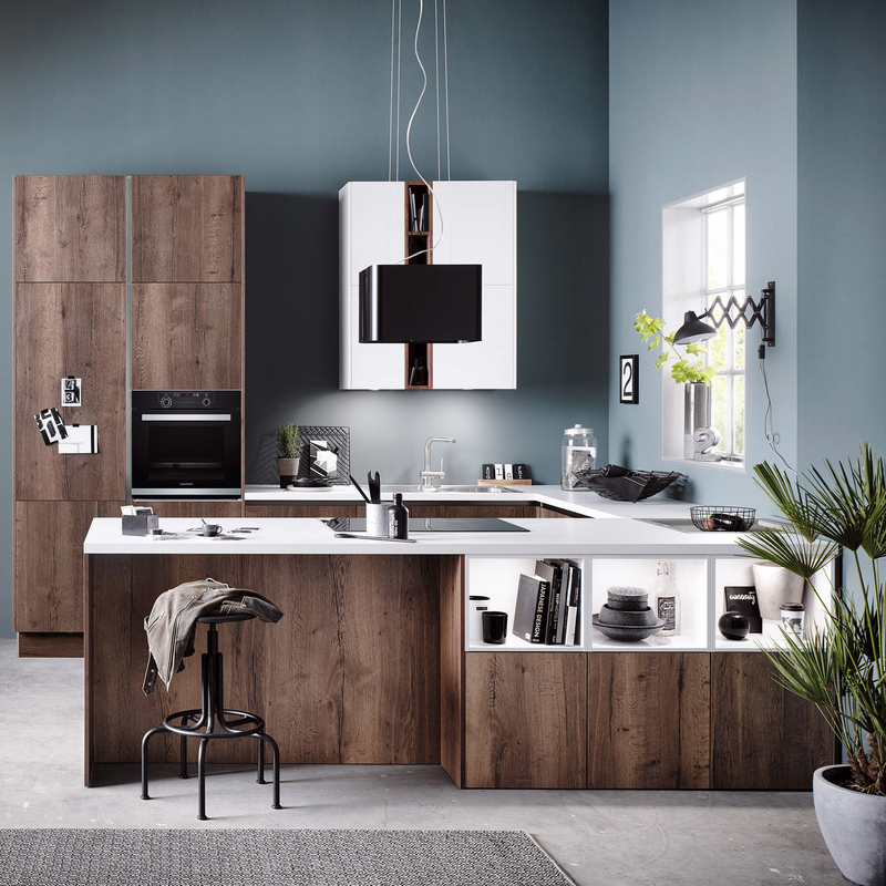 Cucinino modulare MDF impiallacciato in legno mobili da cucina mobili tutto in uno con set isola
