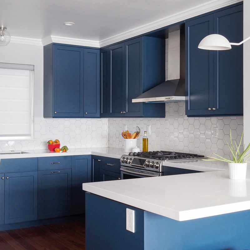 Il Governo blu domestico U dell'unità della cucina di prezzo ragionevole modella gli armadi da cucina moderni della lacca U.S.A.
