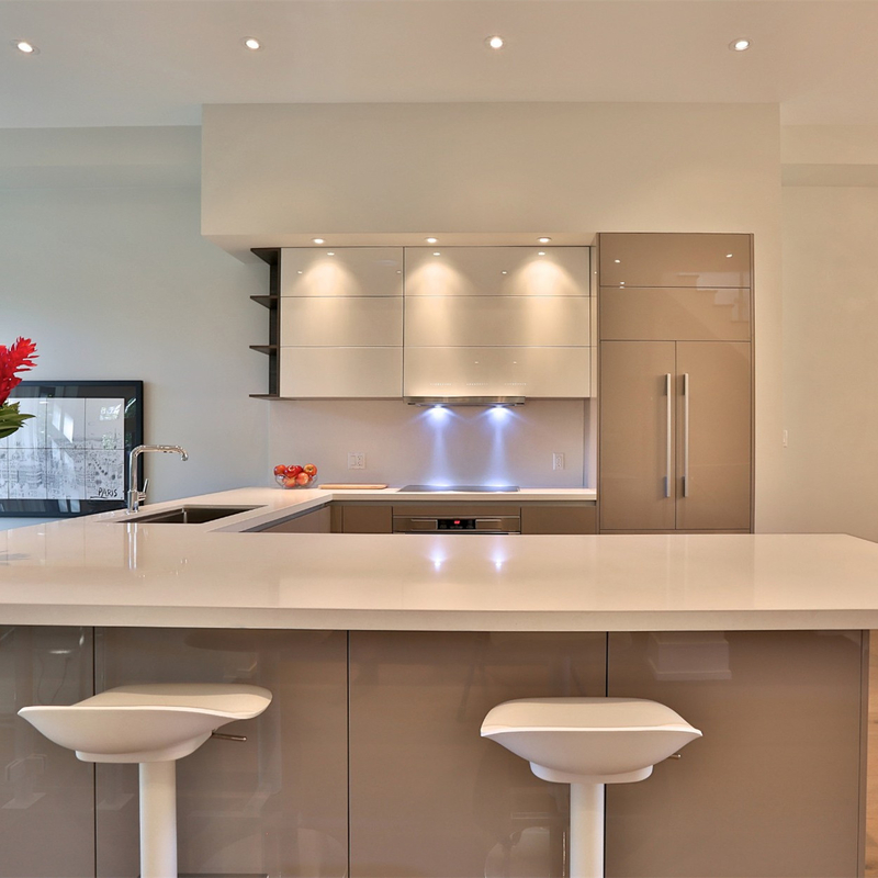U modella l'alto bianco di lucentezza e l'armadio da cucina d'attaccatura di Grey Lacquer Kitchen Furniture Wall con progettazione Handless