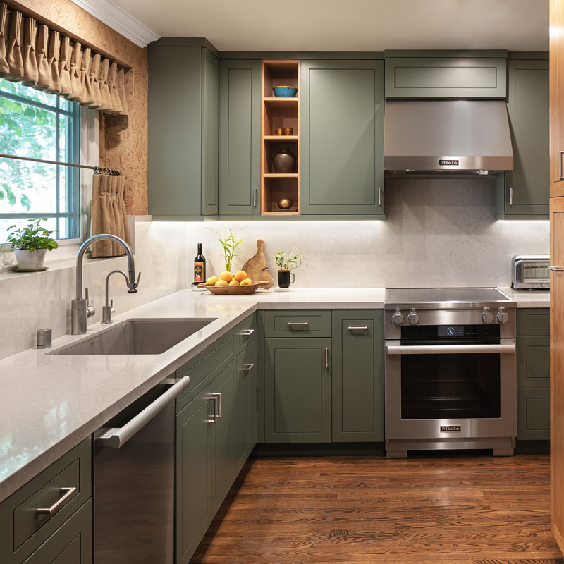 California Villa Utilizzo Cucina Armadio Legno Massello Moderno Stile Shaker Verde E Marrone Armadio