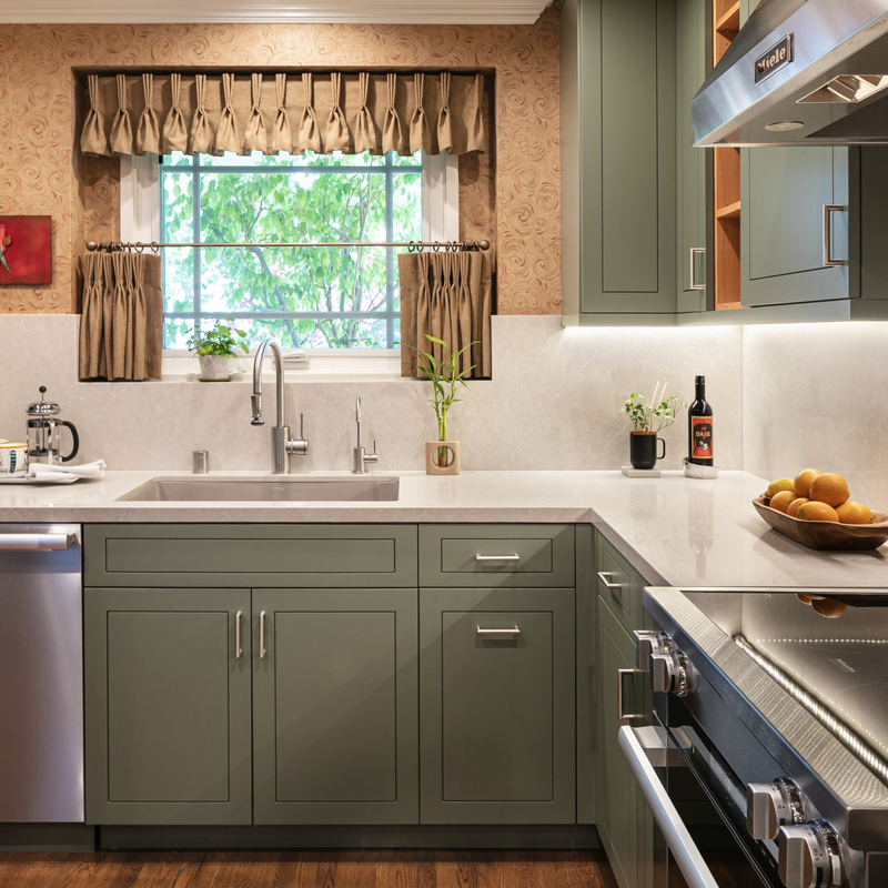 California Villa Utilizzo Cucina Armadio Legno Massello Moderno Stile Shaker Verde E Marrone Armadio