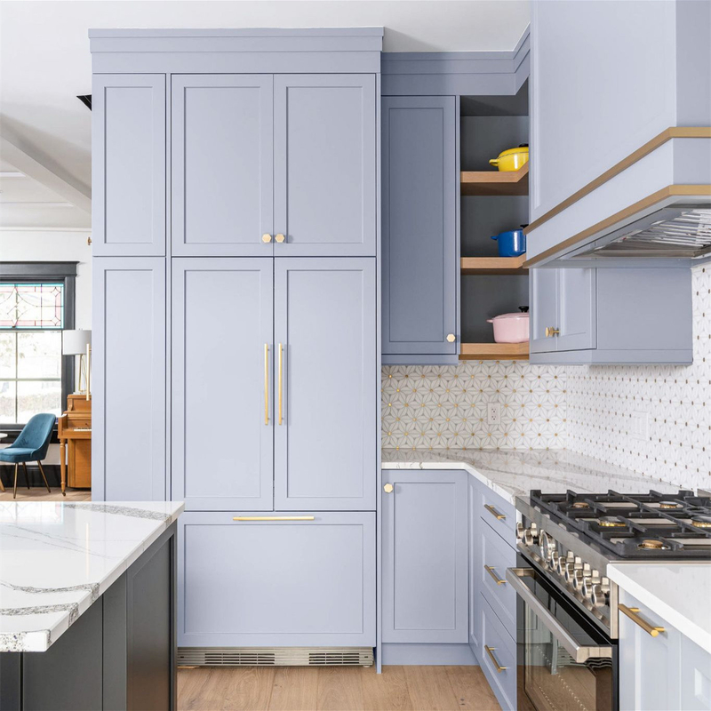 Disegno completo Shaker Villa Grigio Blu Legno Massello Standard Armadio Cucina Armadio in Legno Made in China