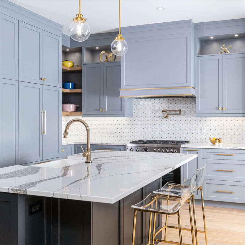 Disegno completo Shaker Villa Grigio Blu Legno Massello Standard Armadio Cucina Armadio in Legno Made in China